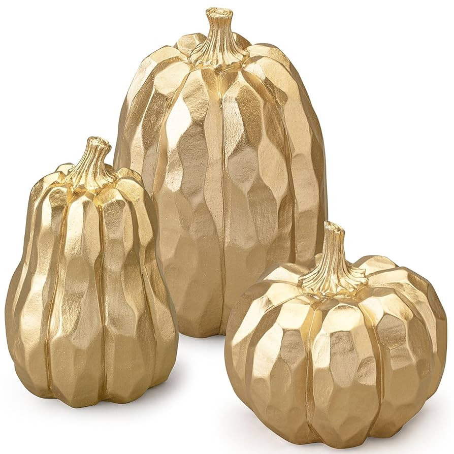 Pumpkin Decor, Fall Decorations for Home, Gold Resin Artificial Pumpkins for Decorating Fireplace... | Amazon (US)