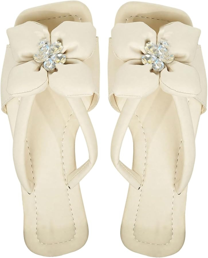 GORGLITTER Women's Flower Flat Sandals 3D Floral Open Toe Slide Sandals Cute Vacation Sandals | Amazon (US)