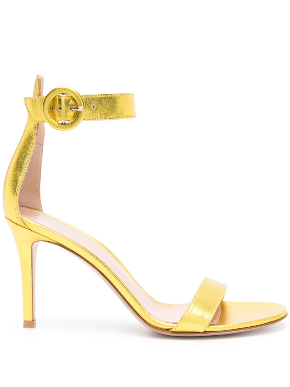 Gianvito Rossi Portofino 85mm metallic-leather sandals - Yellow | Farfetch Global
