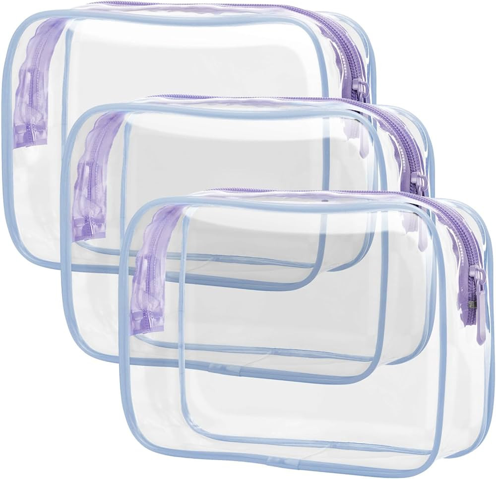 PACKISM Clear Toiletry Bag - 3 Pack Quart Size TSA Approved Toiletry Bag, Travel Makeup Cosmetic ... | Amazon (US)