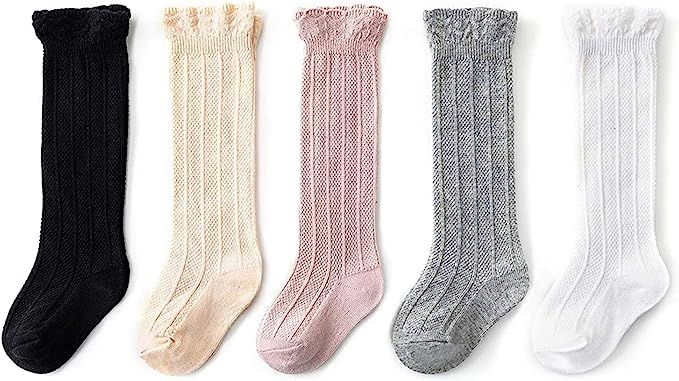 Knee High Socks for Baby Girls Long Stockings Toddler Cotton Tube Socks for Infant Kids | Amazon (US)