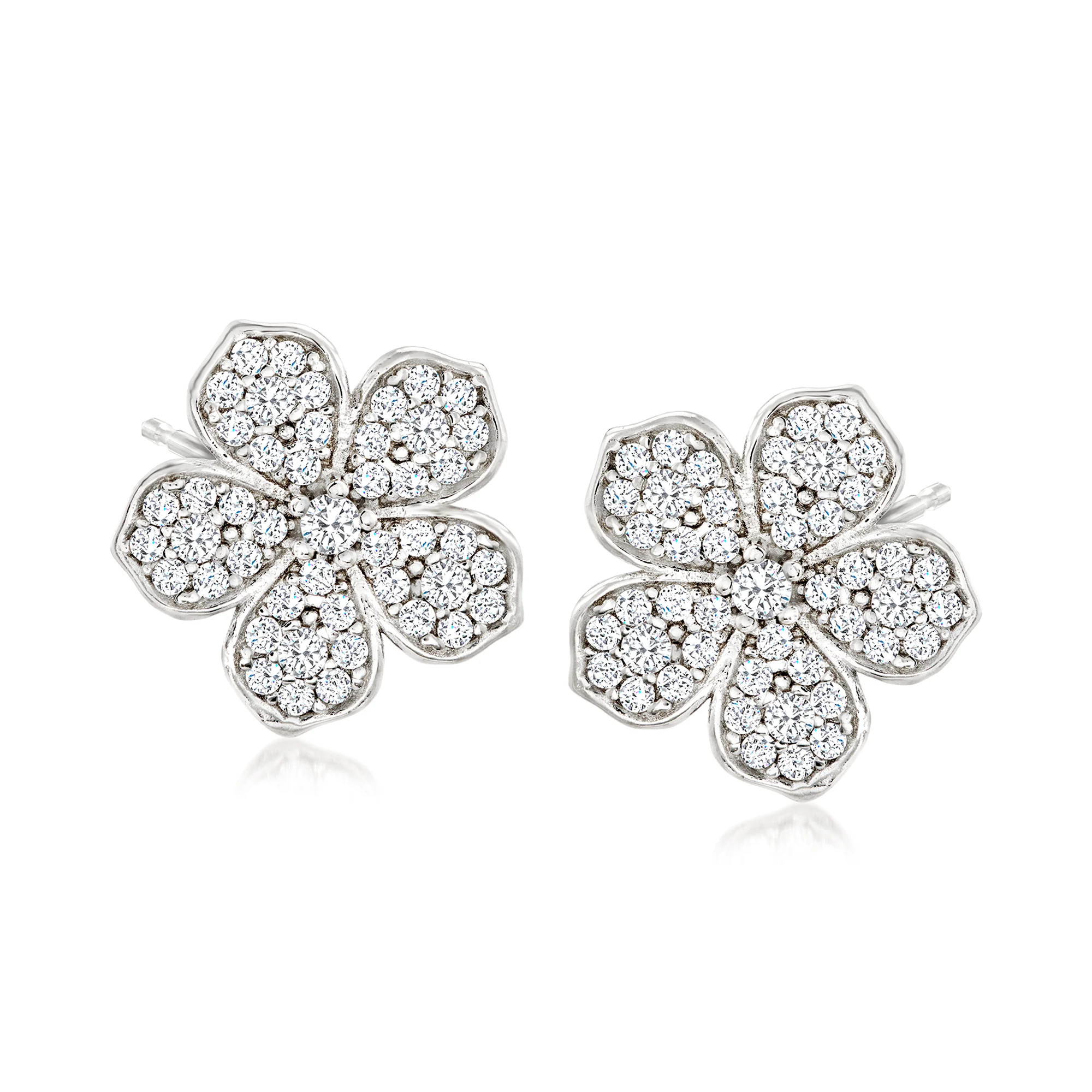 Italian .80 ct. t.w. CZ Flower Earrings in Sterling Silver | Ross-Simons