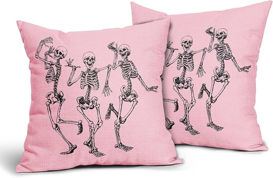 Halloween Skull Pillow Covers 16X16 In Set of 2 Cute Funny Skeleton Decorative Pillow Cases Vinta... | Amazon (US)