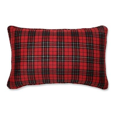 11.5"x18.5" Indoor Christmas Plaid Lumbar Throw Pillow Red - Pillow Perfect | Target
