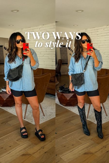 Two different ways to style today’s outfit. Casual or more western vibes!

Bike shorts: XL (linked up other ones I love!
Oversized denim shirt: xl-xxl
Sandals are OOS, so I linked up some other beauties. 


#LTKStyleTip #LTKMidsize #LTKFindsUnder50