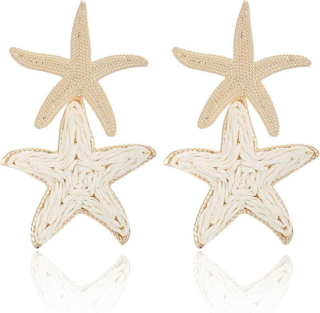 Raffia Starfish Earrings, Raffia Straw Wrapped Starfish Drop Dangle Earrings Summer Tropical Beac... | Amazon (US)
