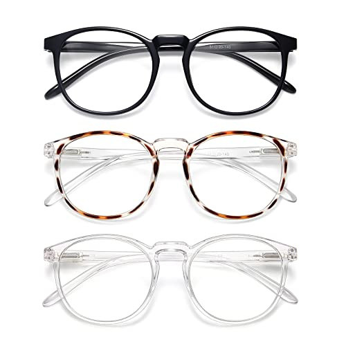 IBOANN 3 Pack Blue Light Blocking Glasses Women/Men, Fake Vintage Eyeglasses with Clear Lens,Fashion Round Retro Frame | Amazon (US)