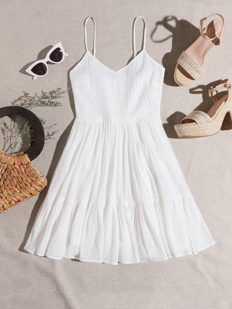 SHEIN Solid Ruffle Hem Cami Dress | SHEIN