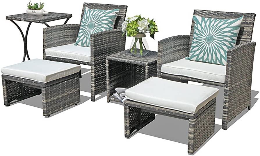 OC Orange-Casual 6 Piece Patio Furniture Conversation Set with Ottoman, Outdoor Grey Wicker Chair... | Amazon (US)