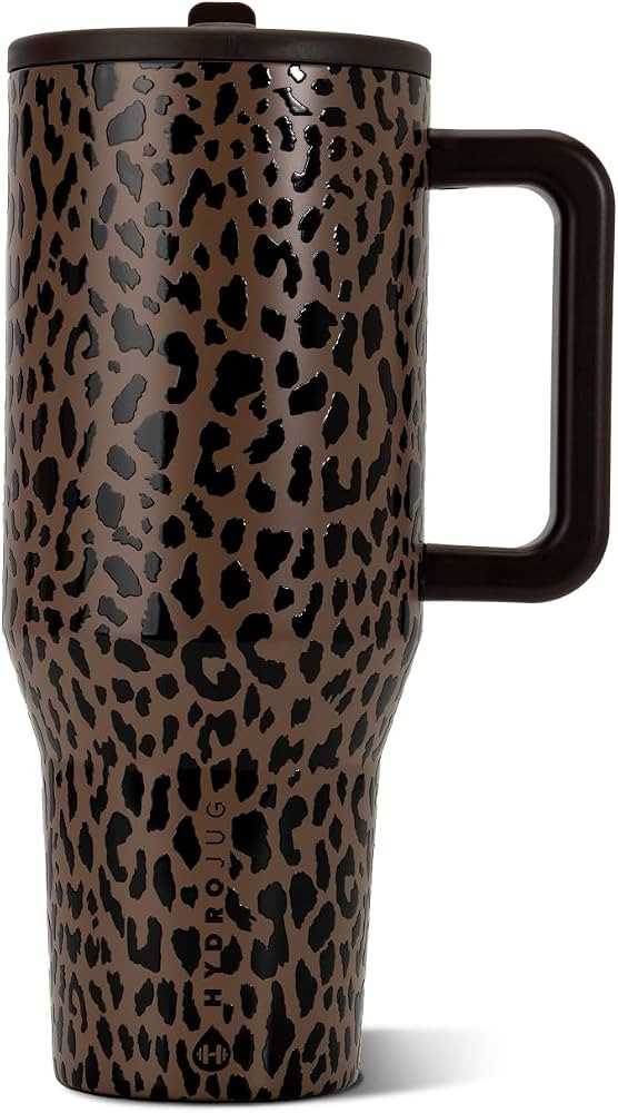 HydroJug Traveler 32oz, Insulated Tumbler with Handle & Straw, Brown Leopard | Amazon (US)