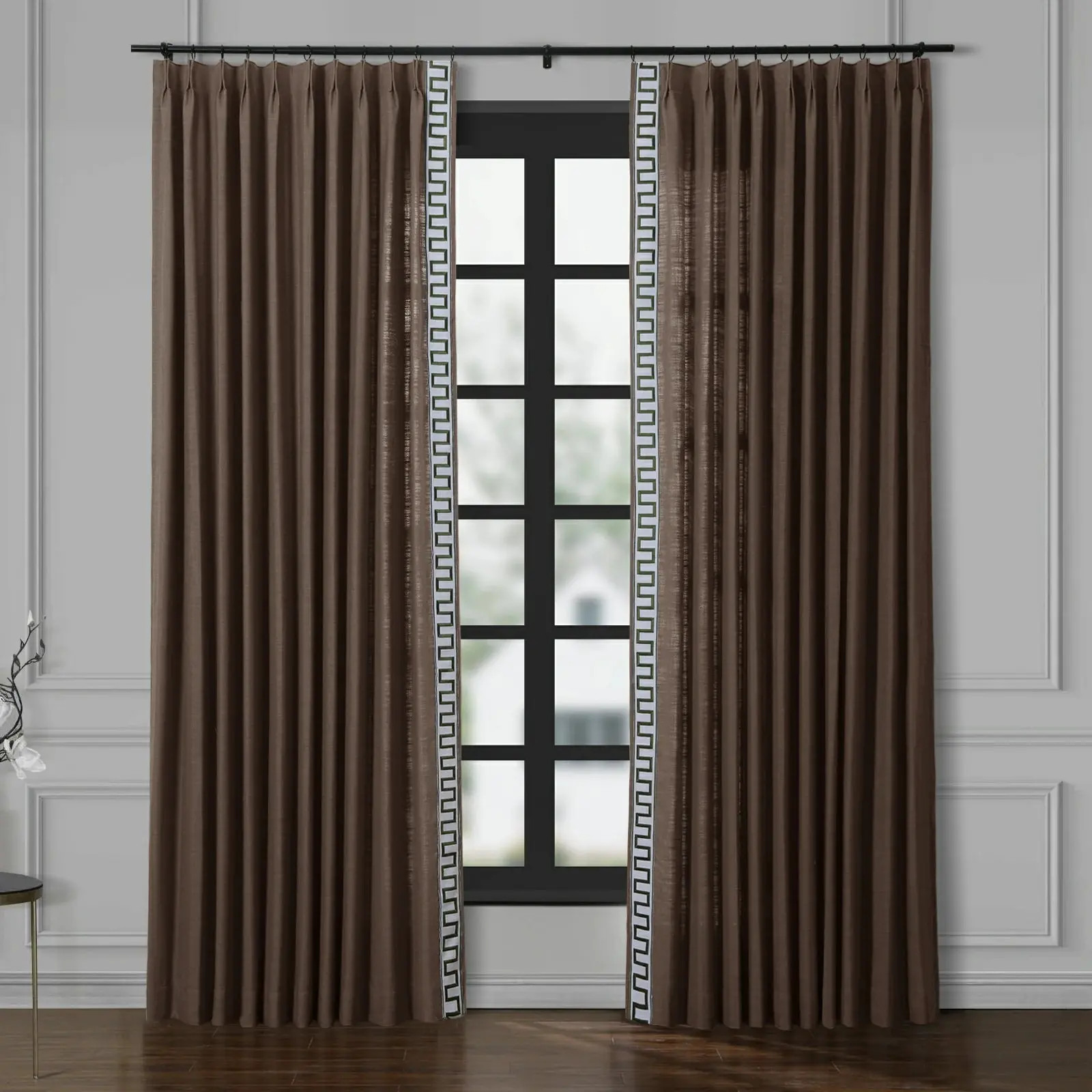 Liz Linen Curtains with Border Trim (Sold per Pair) - Rust Brown 1908-9 | TWOPAGES