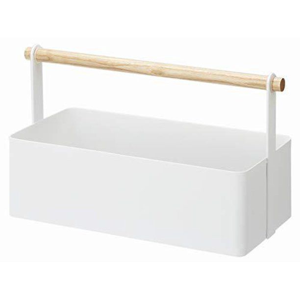 yamazaki home tool box storage basket-wood handle organizer, large, white - Walmart.com | Walmart (US)
