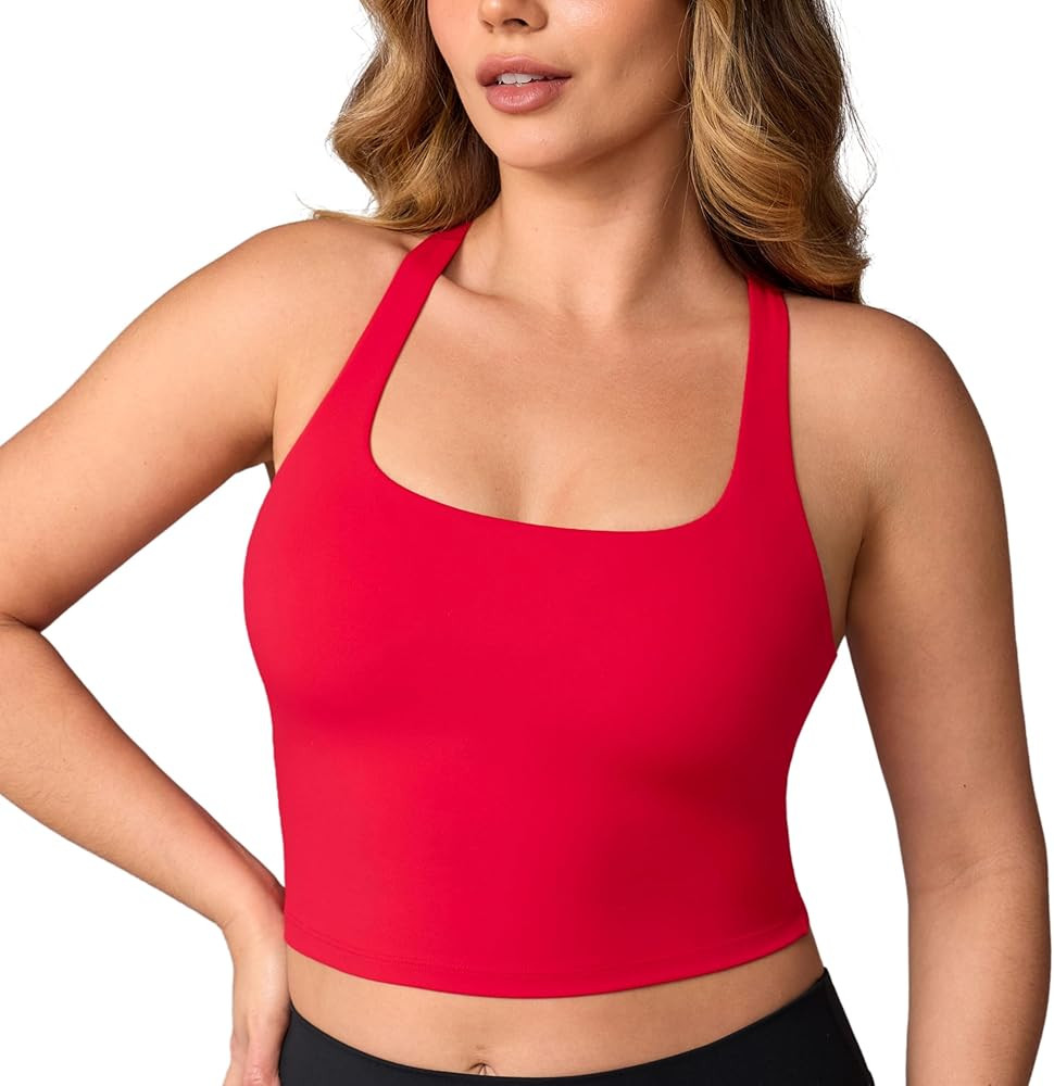 UNISSU Hugcurve Adjustable Racerback Longline Sports Bras Square Neck Padded Yoga Workout Crop Ta... | Amazon (US)