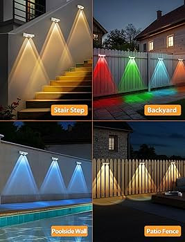Solar Fence Lights, 7 RGB Colors, Warm White, Cool White Bright Lens LED, Dusk to Dawn Deck Light... | Amazon (US)