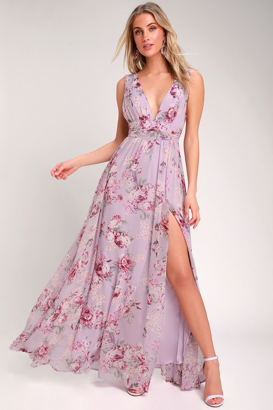 lilac floral bridesmaid dress