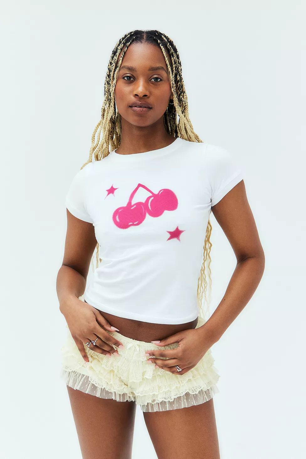 Motel Cherry Print Sutin Baby T-Shirt | Urban Outfitters (EU)