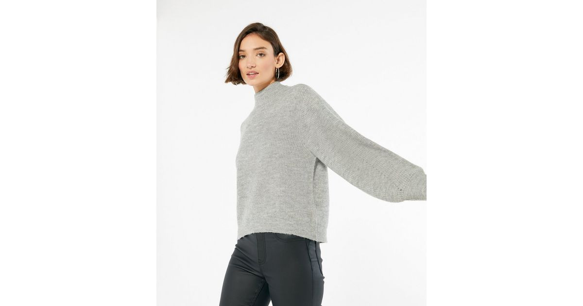 Grey High Neck Puff Sleeve Jumper
						
						Add to Saved Items
						Remove from Saved Items | New Look (UK)