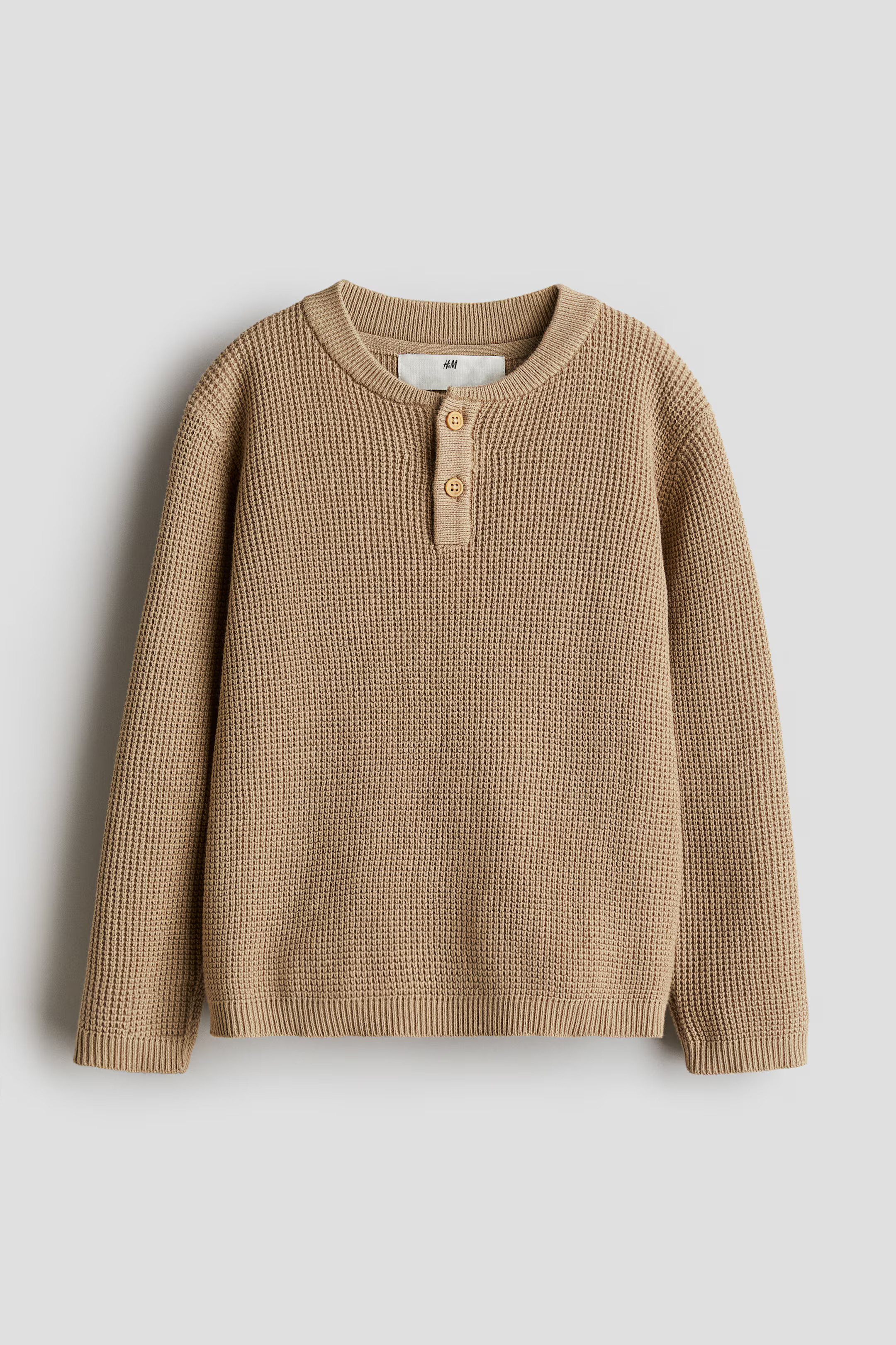 Waffle-knit Henley Sweater - Round Neck - Long sleeve - Beige - Kids | H&M US | H&M (US + CA)