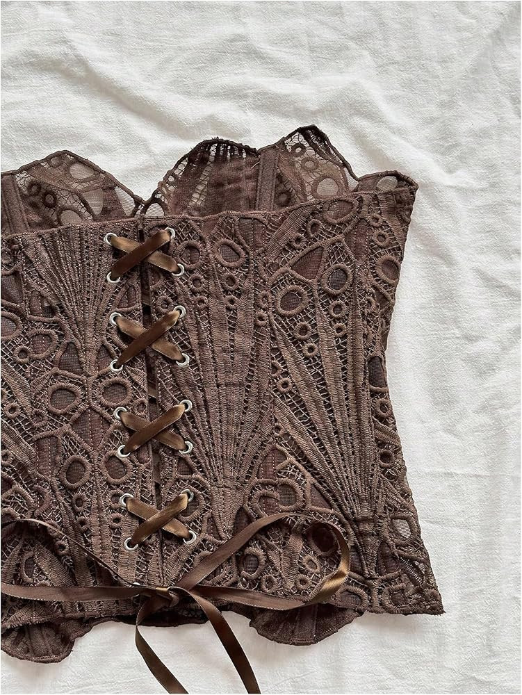 GORGLITTER Women's Lace Corset Tops Sexy Strapless Sheer Bustier Tube Top | Amazon (US)