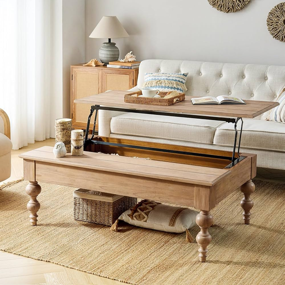 HULALA HOME Wood Lift Top Coffee Table with Storage, Farmhouse Convertible Dining Table for Livin... | Amazon (US)