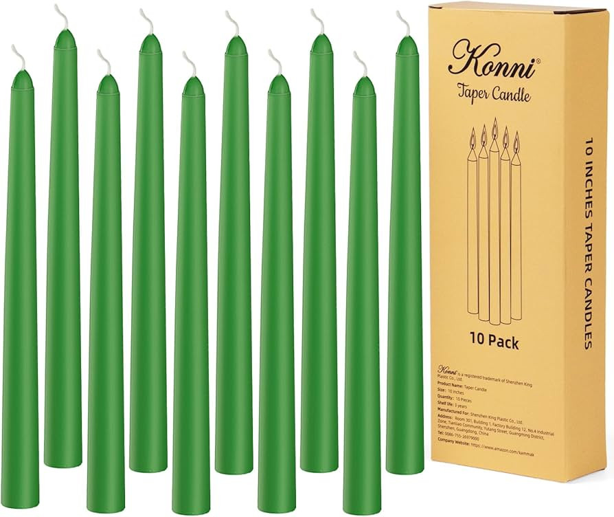 KONNI 0.87×10 Inch Green Taper Candles, Unscented and Smokeless Tall Candlesticks, 10 Pack Taper... | Amazon (US)