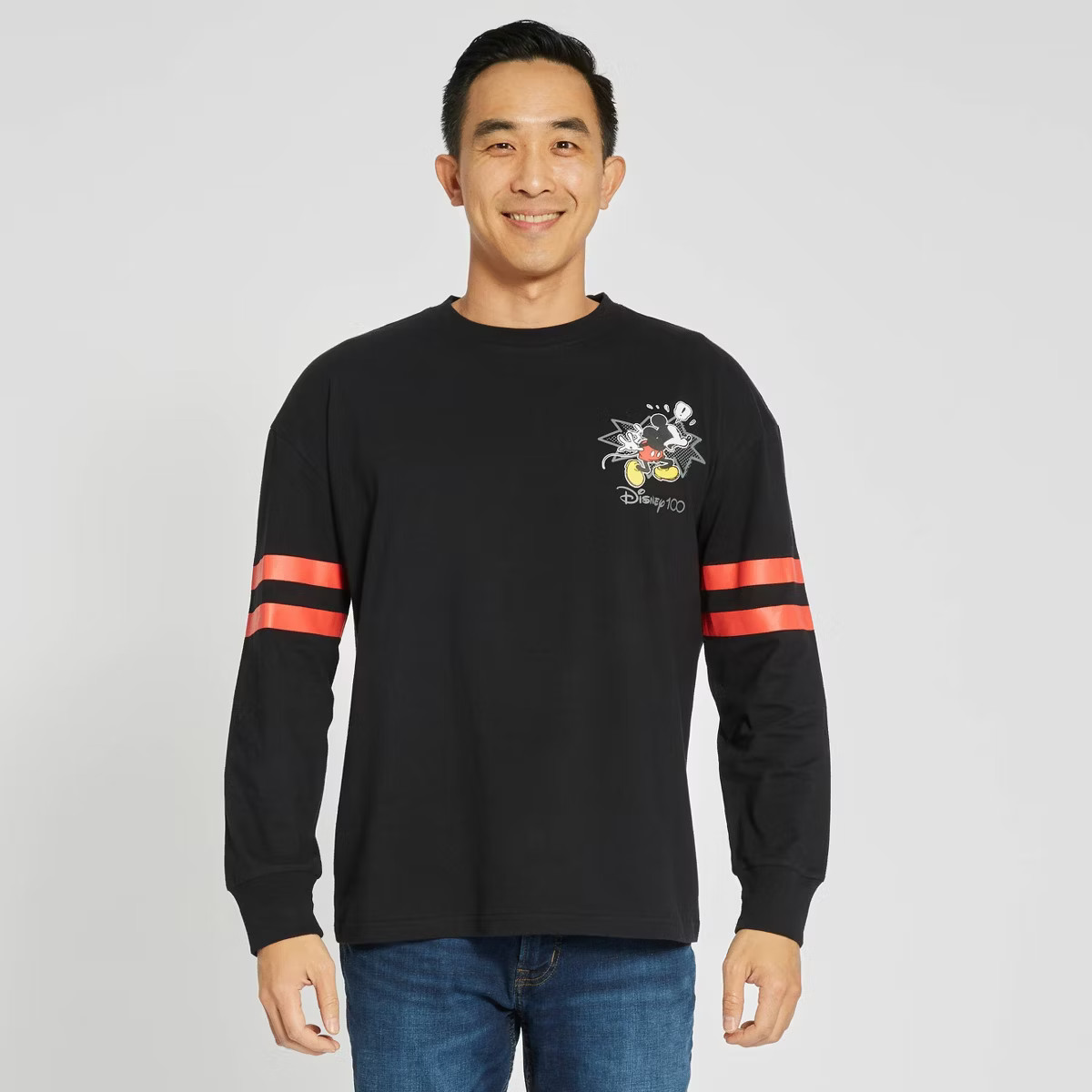 Men's Disney 100 Mickey Long Sleeve Graphic T-Shirt - Black | Target