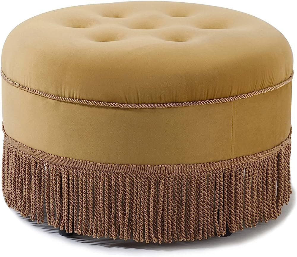 Jennifer Taylor Home Yolanda Upholstered Round Accent Ottoman, Gold Yellow Velvet with Gold Trim | Amazon (US)
