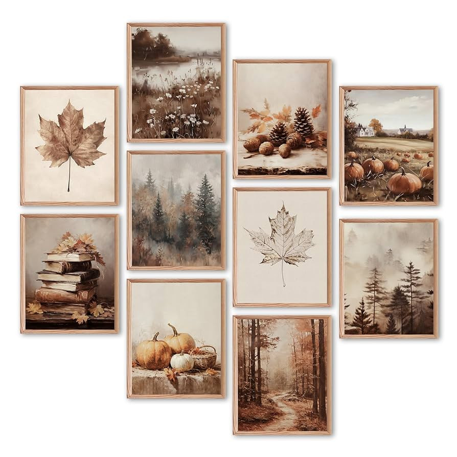 Benjia 10Pcs 8x10 inch Fall Wall Art Prints, Retro Rustic Aesthetic Vintage Autumn Scenery Poster... | Amazon (US)