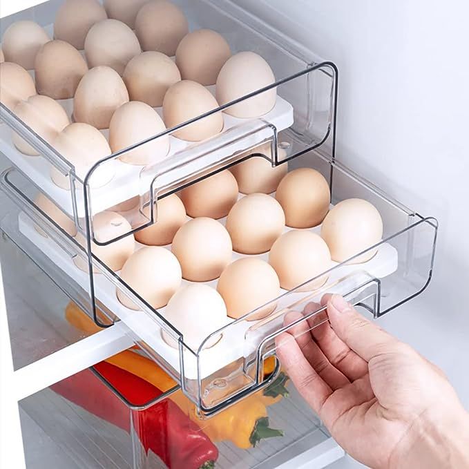 32grid Stackable Egg Holder For Refrigerator Drawer Pull Out, Clear Egg Container Fridge Storage ... | Amazon (US)
