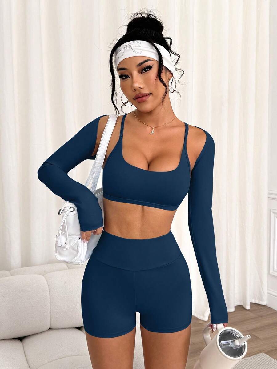 Slayform 3PCS Women's Fashion Casual Super Short Sleeve Shrug, Spaghetti Strap Criss-Cross Back S... | SHEIN