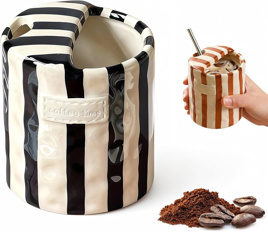 Shelprojsu Ceramic Coffee Mug With Sip Hole,10oz Striped Ceramic Coffee Cup Espresso Cup,Retro Ha... | Amazon (US)