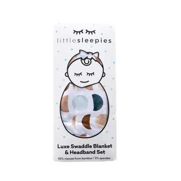 Luna Neutral Bamboo Viscose Swaddle + Headband Set | Little Sleepies