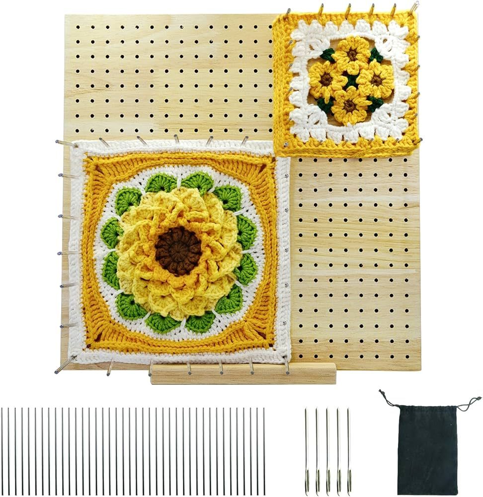 slcinwzdt 12.4 Inches Crochet Blocking Board with 40 Pins, Blocking Board for Crocheting, Granny ... | Amazon (US)