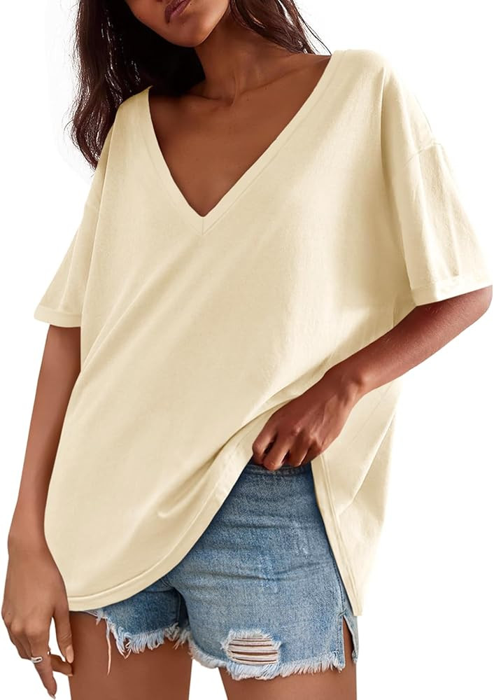 Tankaneo Womens Oversized Tshirts V Neck Short Sleeve Tops Summer Casual Loose Fit Tunic Tee Shir... | Amazon (US)