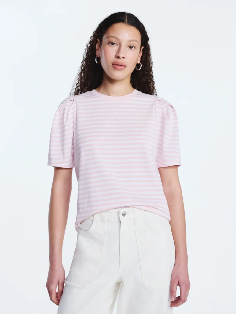 Free Assembly Women's and Women's Plus Crewneck Tee with Puff Sleeves, XS-4X | Walmart (US)