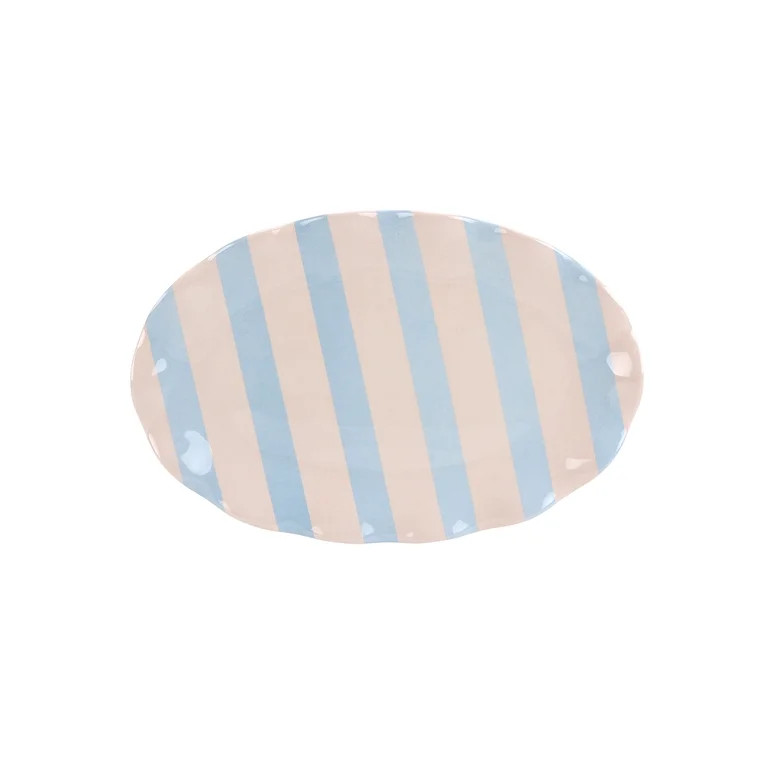 Just Feed Me by Jessie James Decker Oval Wavy Bamboo-Melamine Serving Tray, Blue and Cream Stripe | Walmart (US)