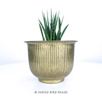 Vintage Solid Brass Round Planter | Antique Gold Metal Plant Pot Mid Century Mcm Medium Indoor Garden Cactus Succulent Jardiniere Patina | Etsy (US)