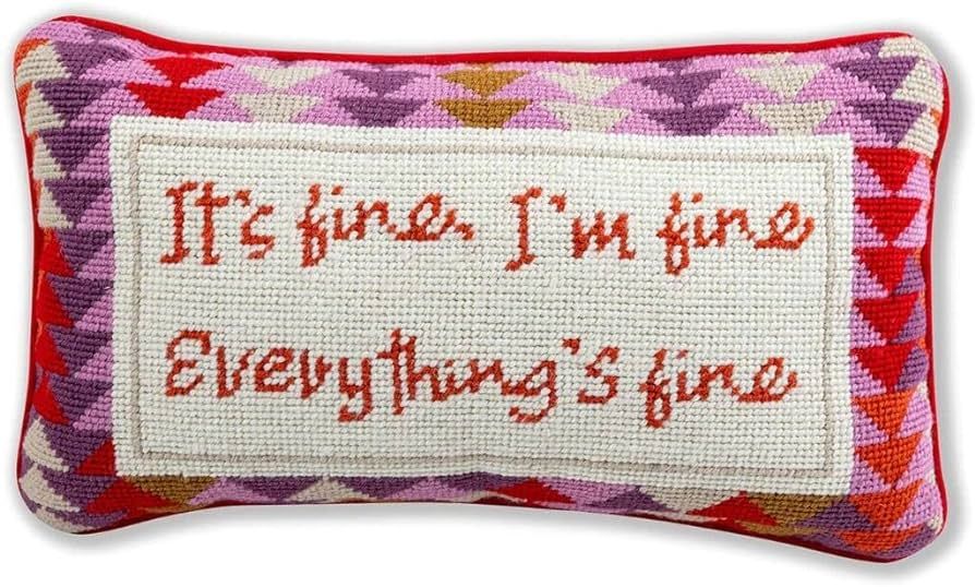 Handmade Needlepoint Decorative Throw Pillow - Everything's Fine - 9" x 15" - Small Embroidered A... | Amazon (US)