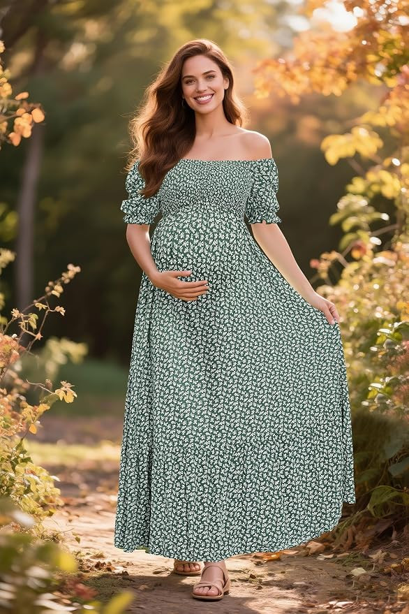 Maternity Dress Baby Shower - 2025 Photoshoot Pregnancy Summer Floral Maxi Off Shoulder Casual Dr... | Amazon (US)