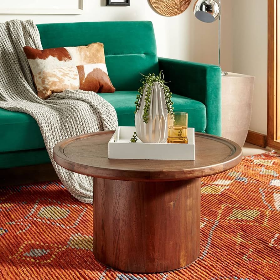 Safavieh Home Devin Dark Oak Pedestal Round Coffee Table | Amazon (US)