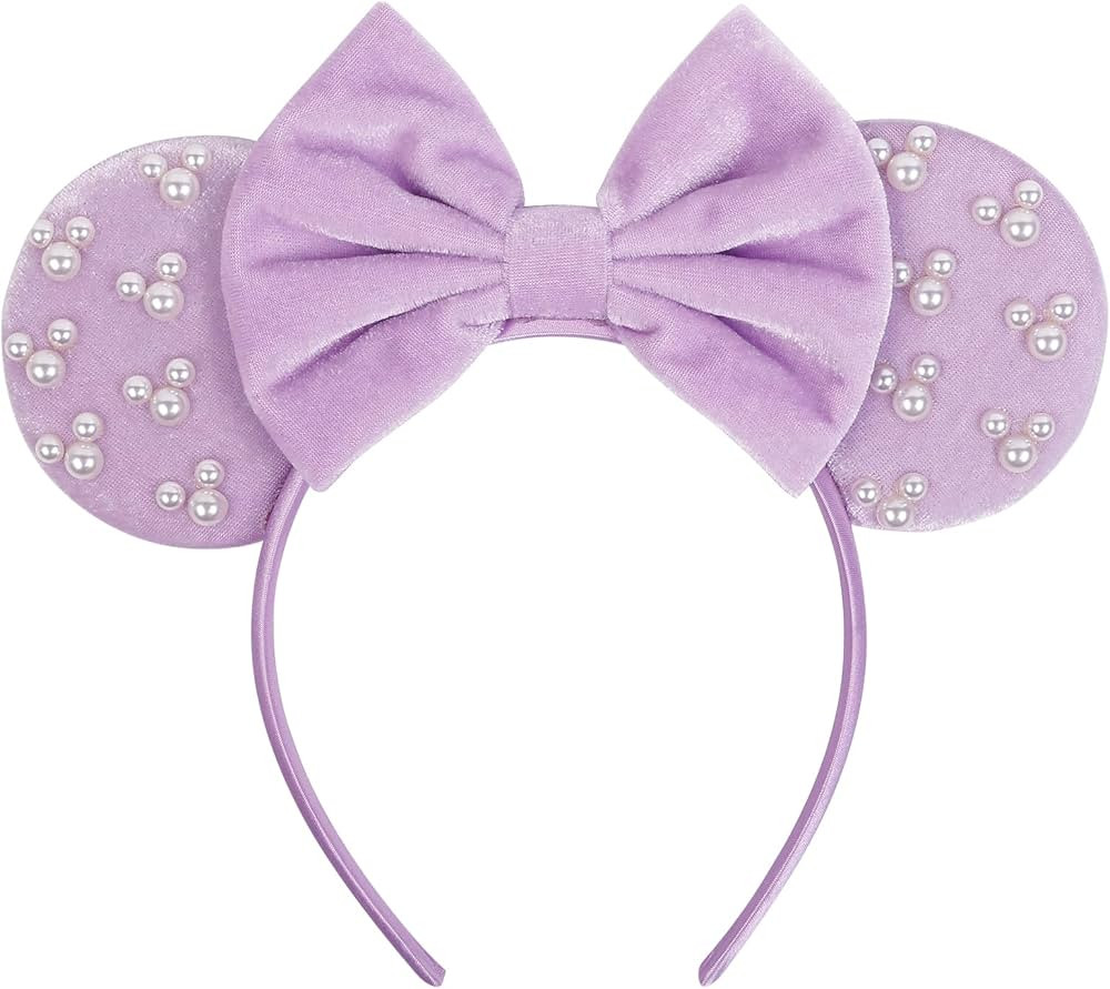 WOVOWOVO Mouse Ears Hair bands for Women Girls Purple Bow Pearl Hairbands Velvet Headband Christm... | Amazon (US)