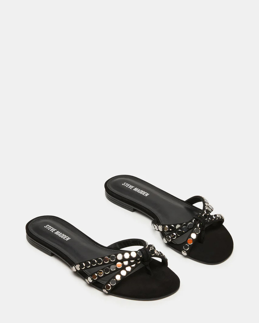 CALISSI Black Rhinestones Strappy Slide Women's Sandal | Steve Madden (US)