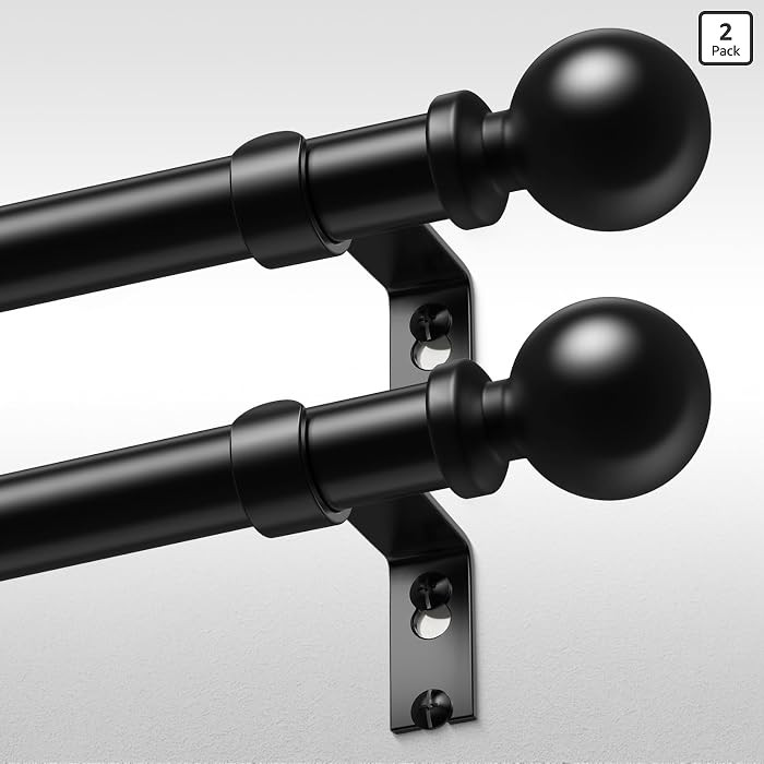 2 Pack Curtain Rods 36-91 Inch, Black 1 Inch Adjustable Heavy Duty Curtain Rods for Windows, Deco... | Amazon (US)