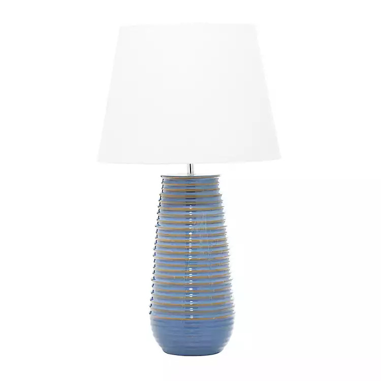 Blue Ribbed Stoneware Table Lamp | Kirkland's Home