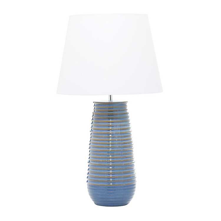 Blue Ribbed Stoneware Table Lamp | Kirkland's Home