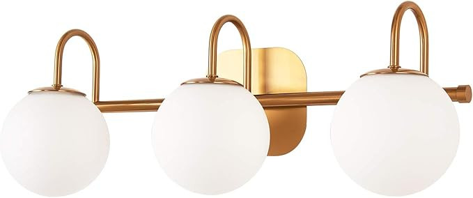 Modern Bathroom Vanity Light Fixtures 3 Lights Brushed Brass Frame and Milk White Glass Globe Sha... | Amazon (US)