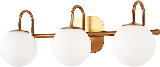 Modern Bathroom Vanity Light Fixtures 3 Lights Brushed Brass Frame and Milk White Glass Globe Sha... | Amazon (US)