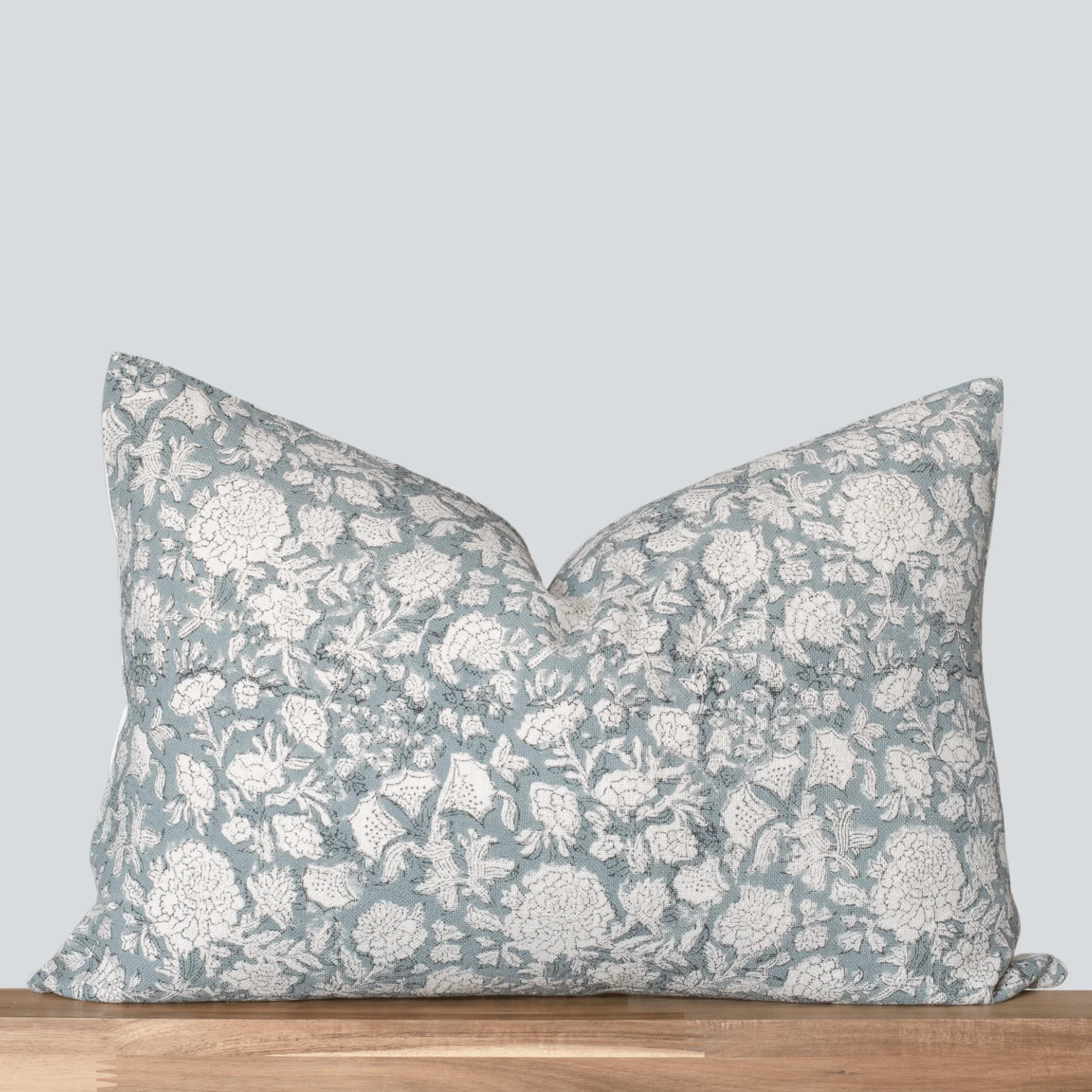 Chloe Floral Block Printed Pillow Cover | Blue | Lumbar | Apartment No.3