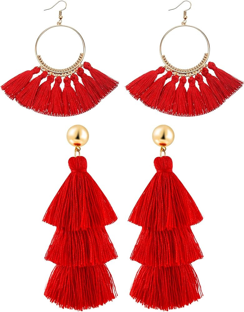 Red Tassel Earrings | Amazon (US)
