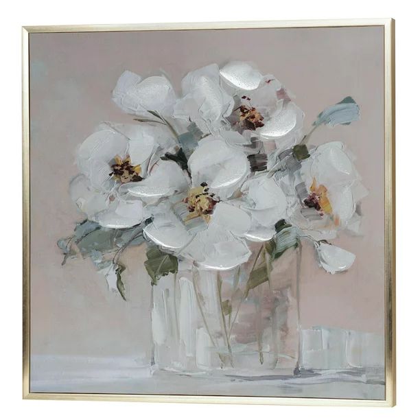 Crystal Art Gallery - White Peonies Gold L-Framed Canvas Farmhouse Style Wall Artwork- 23" x 23" | Walmart (US)